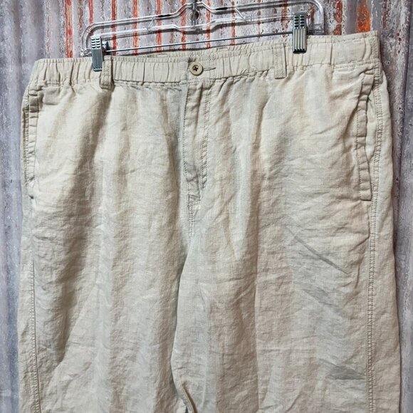 Tommy Bahama Relax LINEN Beach Pants Mens Size 1XB Elastic Waist Khaki Tan* - Picture 3 of 8